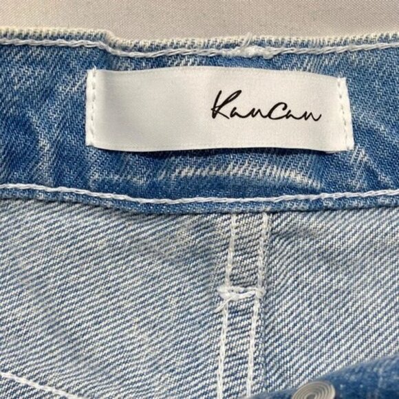 Kancan Women's 7/27 Jean Shorts Blue White Distressed High Rise Ombré Denim NWT - Picture 9 of 13